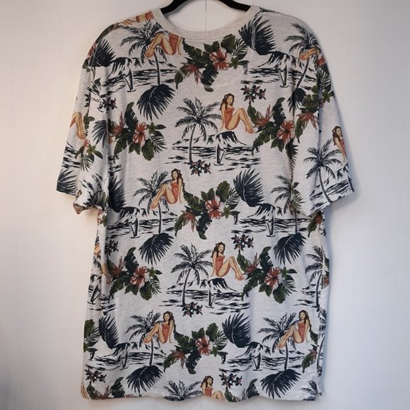 PD & C Men's Hawaiian Shirt 2X GUC Tropical Sexy Girl Palm Trees Hibiscus Flower - Picture 4 of 8